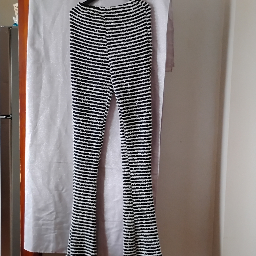 Striped Black & White Flare Pants - Women